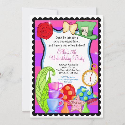 Wonderland Birthday Party Invitation Kaart (Voorkant)