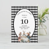 Wonderland Black White Vintage Birthday Party Kaart (Staand voorkant)