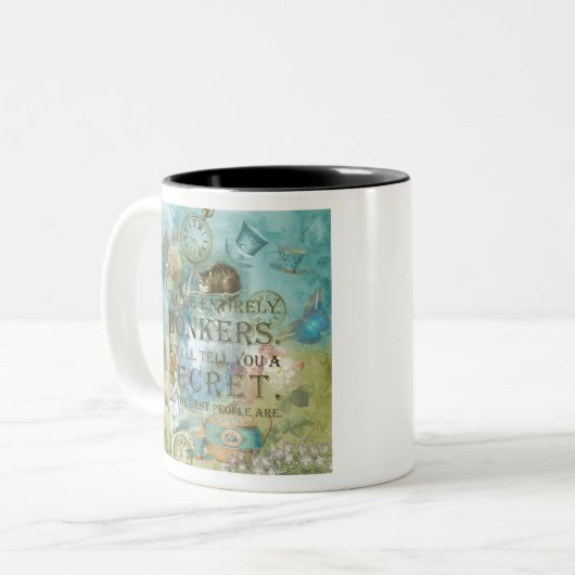Wonderland - bonkers citaat - Alice in Wonderland Tweekleurige Koffiemok (Voorkant links)