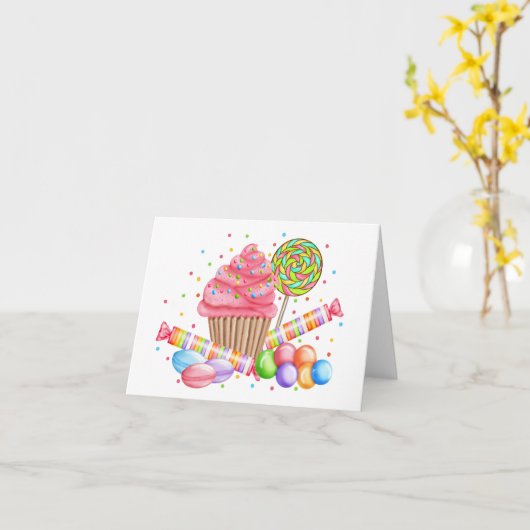 Wonderland Cupcake Notecard Kaart (Gele Bloem)