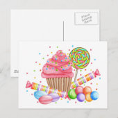 Wonderland Cupcake Snoep Lollipop Sweet Tarts Briefkaart (Voorkant / Achterkant)