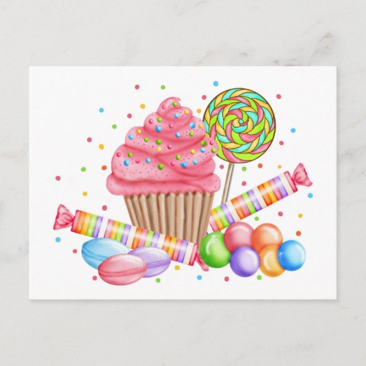 Wonderland Cupcake Snoep Lollipop Sweet Tarts Briefkaart (Voorkant)