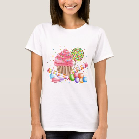 Wonderland Cupcake Snoep Lollipop Sweet Tarts T-shirt (Voorkant)