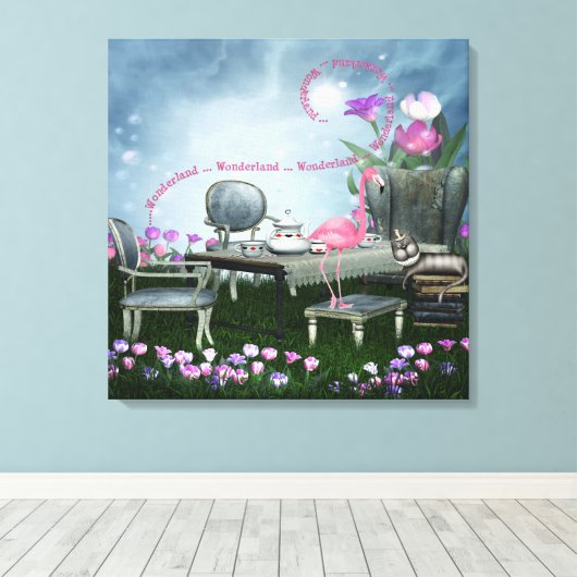 Wonderland Flamingo & Cheshire Cat Canvas (Insitu (Houten vloer))