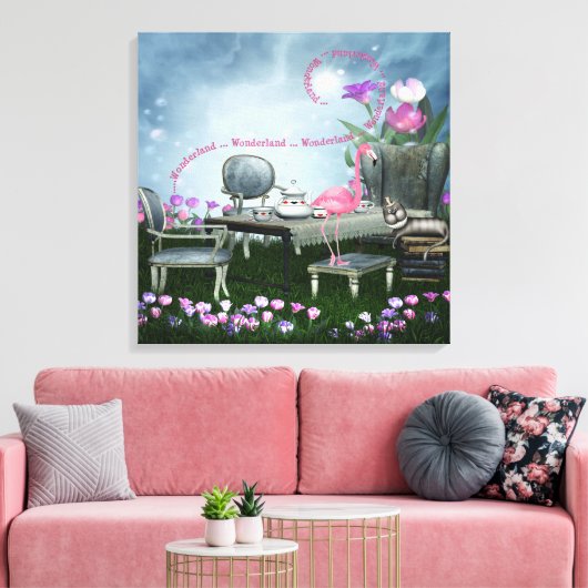 Wonderland Flamingo & Cheshire Cat Canvas (Insitu (Woonkamer))