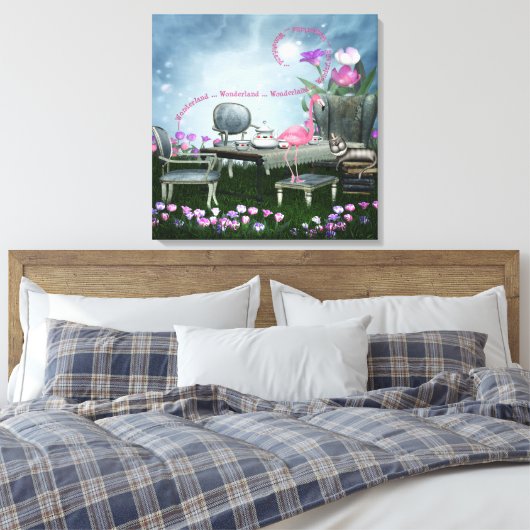 Wonderland Flamingo & Cheshire Cat Canvas Afdruk (Insitu (Slaapkamer))