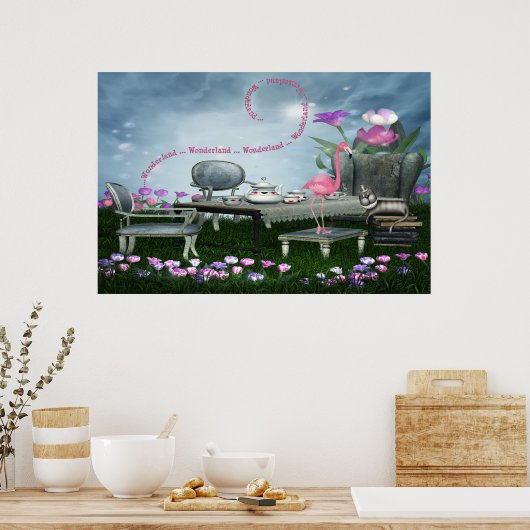 Wonderland Flamingo & Cheshire Cat Poster (Keuken)