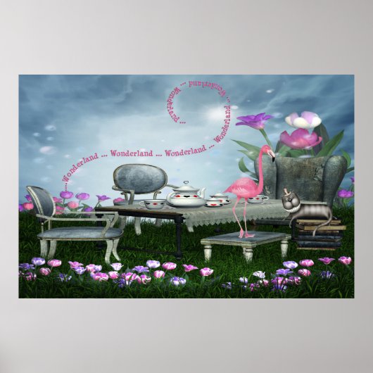 Wonderland Flamingo & Cheshire Cat Poster (Voorkant)
