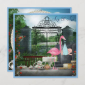 Wonderland Flamingo Sip & See Boy Baby shower Kaart (Voorkant / Achterkant)