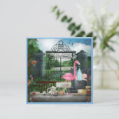 Wonderland Flamingo Sip & See Boy Baby shower Kaart (Staand voorkant)