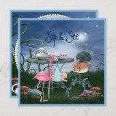 Wonderland Flamingo Sip & See Boy Baby shower Kaart (Voorkant / Achterkant)