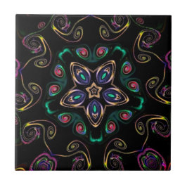 Wonderland gekke kat geometrische zwarte smaragd tegeltje