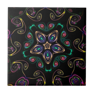 Wonderland gekke kat geometrische zwarte smaragd tegeltje