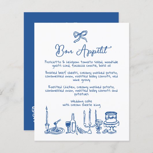 WONDERLAND Hand getekend bewerkbaar huwelijksmenu (Voorkant / Achterkant)