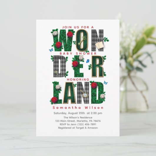 Wonderland I Tea Party Baby shower Kaart (Staand voorkant)