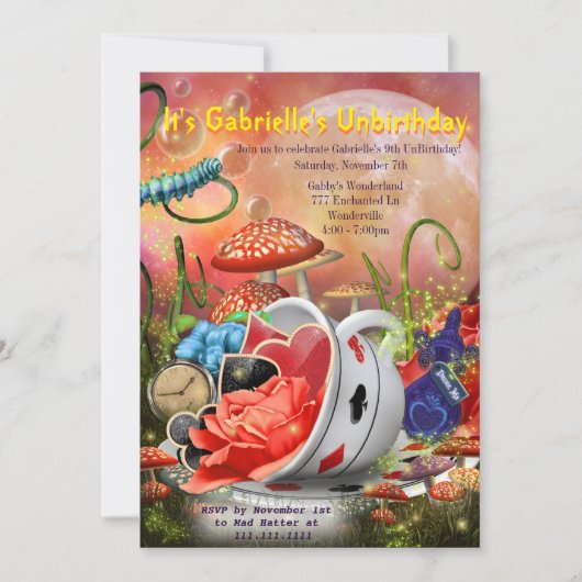 Wonderland Invitation, Wonderland Party Kaart (Voorkant)