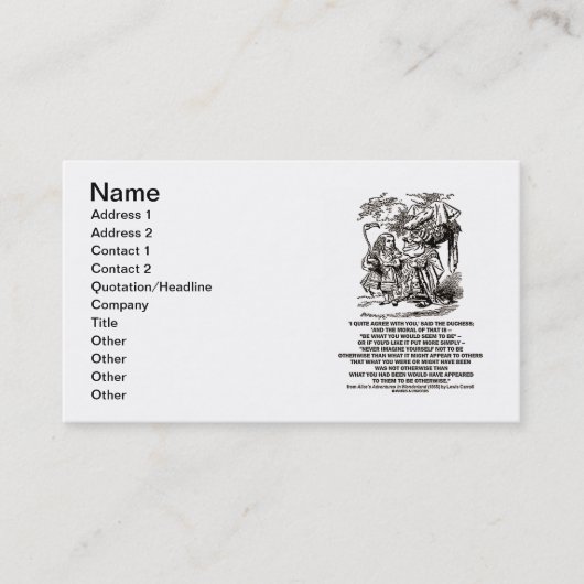 Wonderland is wat je als Alice ziet Visitekaartje (Voorkant)