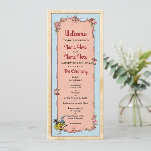 Wonderland Konijn Bloemen Bruiloft Programma Detai (Staand voorkant)