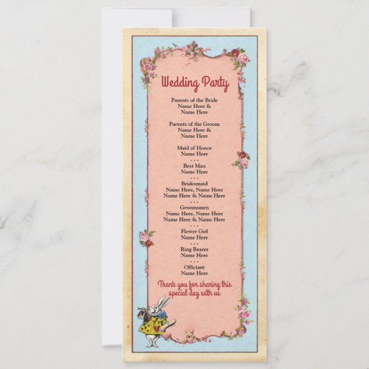 Wonderland Konijn Bloemen Bruiloft Programma Detai (Achterkant)