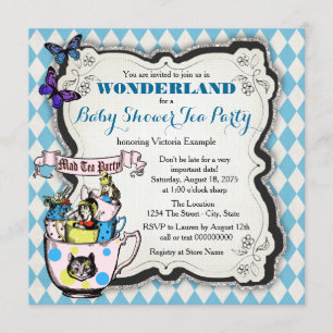Wonderland Mad Hatter Tea Party Baby shower Kaart