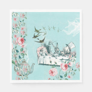 Wonderland Mad Tea Party Aqua Pink Napkin Servet