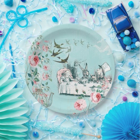 Wonderland Mad Tea Party Aqua Pink Paper Bord (Feest)