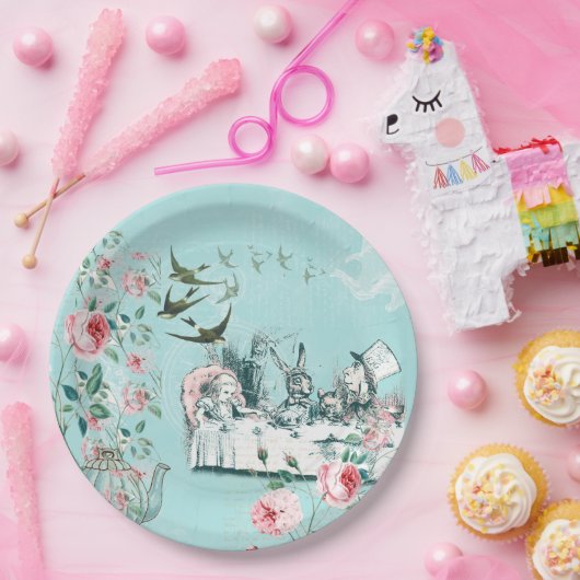 Wonderland Mad Tea Party Aqua Pink Paper Bord (Feest)