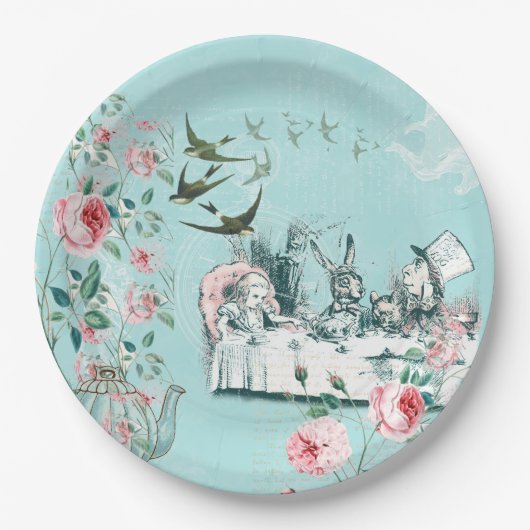 Wonderland Mad Tea Party Aqua Pink Paper Bord (Voorkant)