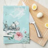 Wonderland Mad Tea Party Aqua Pink Tea Towel Theedoek (Quarter Fold)