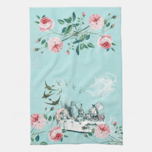Wonderland Mad Tea Party Aqua Pink Tea Towel Theedoek
