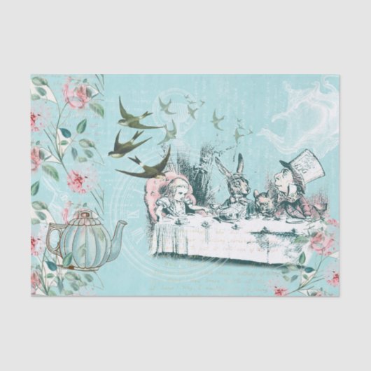 Wonderland Mad Tea Party Aqua Pink Weefpapier Tissuepapier (Voorkant)