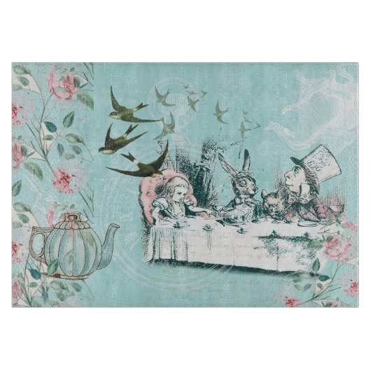 Wonderland Mad Tea Party Aqua Roze Snijplank (Voorkant)