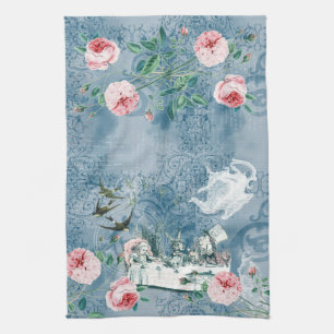 Wonderland Mad Tea Party Blue Pink Tea Towel Theedoek