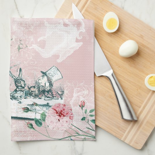 Wonderland Mad Tea Party Roze Green Tea Towel Theedoek (Quarter Fold)