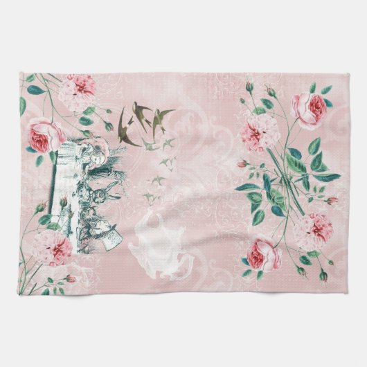 Wonderland Mad Tea Party Roze Green Tea Towel Theedoek (Horizontaal)