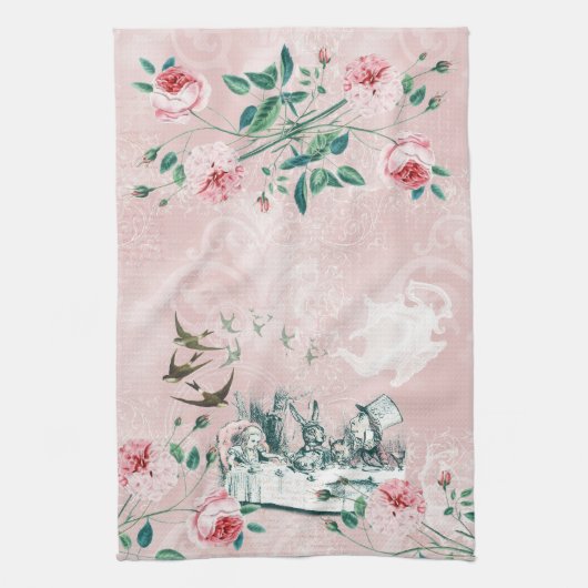 Wonderland Mad Tea Party Roze Green Tea Towel Theedoek (Verticaal)