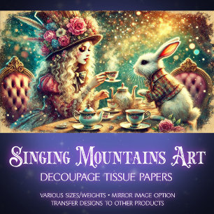 Wonderland Magic Girl en Konijn Teatime Decoupage Tissuepapier