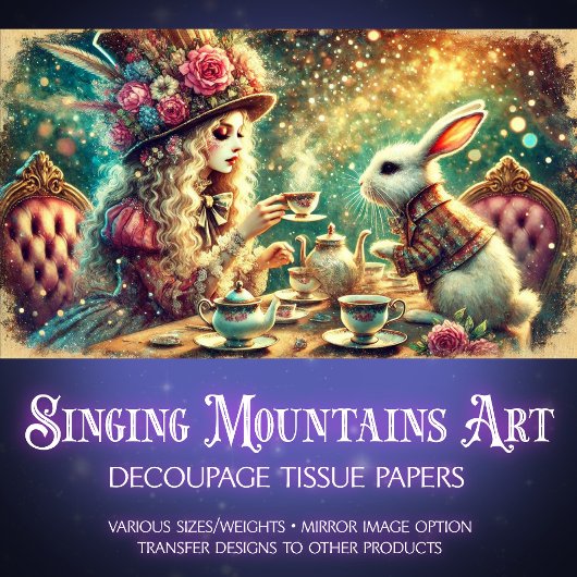 Wonderland Magic Girl en Konijn Teatime Decoupage Tissuepapier