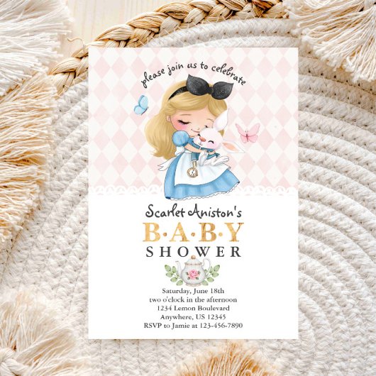 Wonderland Meisje Baby shower Kaart