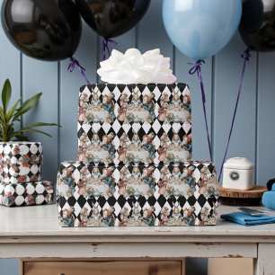 Wonderland met Zwarte Witte Diamanten Verjaardag Cadeaupapier