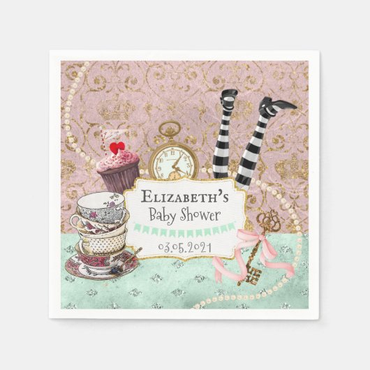  Wonderland Pink en Turquoise Servet (Voorkant)