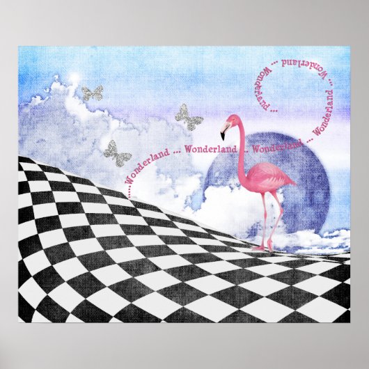 Wonderland Pink Flamingo Fantasy Art Poster (Voorkant)