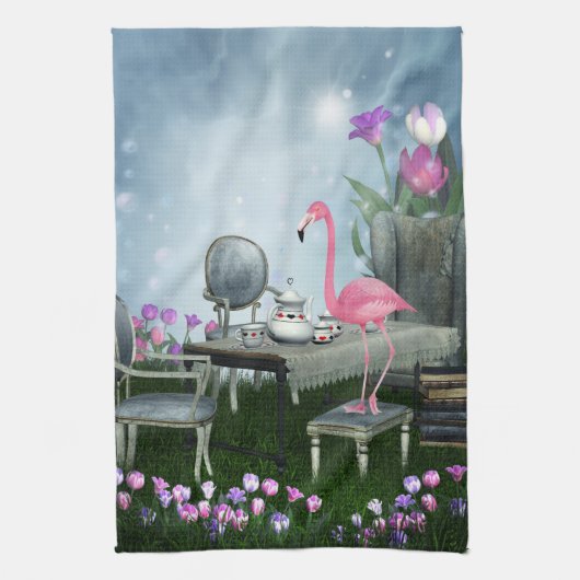 Wonderland Pink Flamingo Tea Party Kitchen Towel Theedoek (Verticaal)