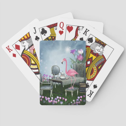 Wonderland Pink Flamingo Tea Party Pokerkaarten (Achterkant)