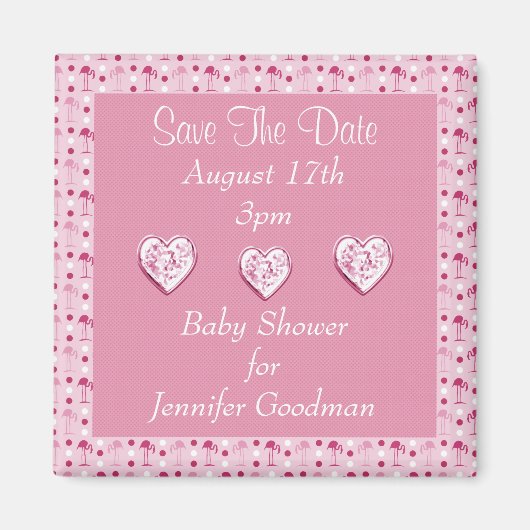 Wonderland Pink Flamingo's Save The Date Baby Magneet (Voorkant)