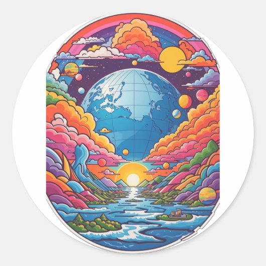 Wonderland Planet Ronde Sticker (Voorkant)