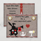 Wonderland Rabbit Save the Date Baby shower Aankondigingskaart (Voorkant / Achterkant)