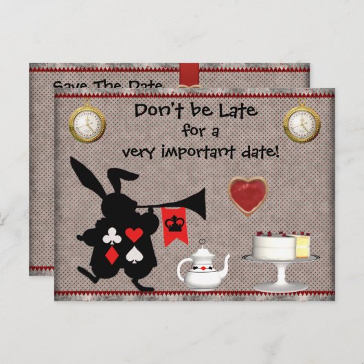 Wonderland Rabbit Save the Date Baby shower Aankondigingskaart (Voorkant / Achterkant)
