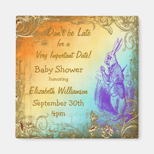 Wonderland Rabbit Save The Date Baby shower Magneet (Voorkant)