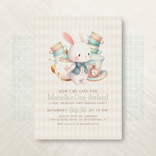 Wonderland Rabbit Tea Party 1e verjaardag Kaart
